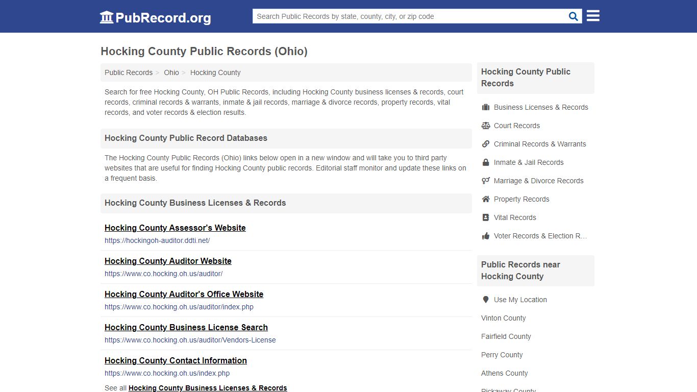 Free Hocking County Public Records (Ohio Public Records) - PubRecord.org