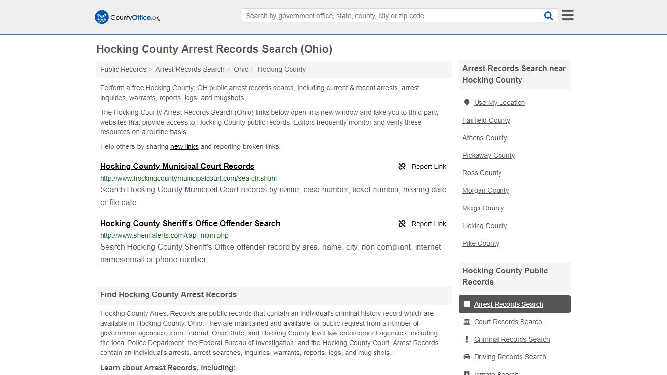 Arrest Records Search - Hocking County, OH (Arrests & Mugshots)